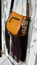 Load image into Gallery viewer, Bee Story Luxe Fringe Leather Crossbody Bag – Hand Painted Floral Bee Boho Bag