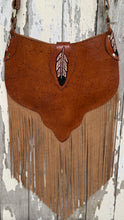 Load image into Gallery viewer, Hand Tooled Buffalo Feather Fringe Boho Bag