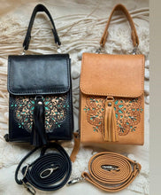 Load image into Gallery viewer, Hand-Tooled Leather Crossbody Wallet with Mandala Design