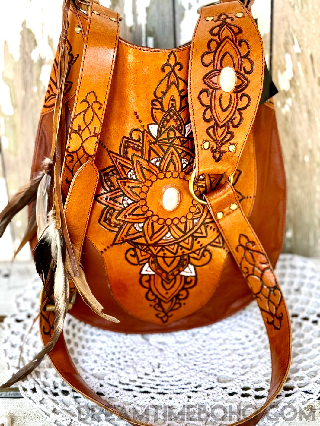 Tooled Leather Boho Bag Sahara Hand Crafted-Leather Boho bag-Dreamtime Boho-Brown-Dreamtime Boho