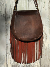 Load image into Gallery viewer, Crystal Moon Leather Fringe Boho Bag – Antique Brown-Handbags, Wallets &amp; Cases-Dreamtime Boho-Antique Brown-Dreamtime Boho