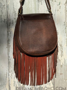 Crystal Moon Leather Fringe Boho Bag – Antique Brown-Handbags, Wallets & Cases-Dreamtime Boho-Antique Brown-Dreamtime Boho