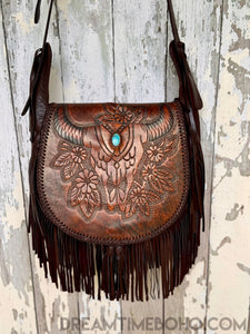 Gypsy Buffalo Fringe Leather Crossbody Boho Bag-Crossbody Bag-Dreamtime Boho-Gypsy Buffalo Rich Dark Brown-Dreamtime Boho