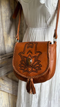 Load image into Gallery viewer, Hamsa Hand Leather Crossbody Boho Handbag