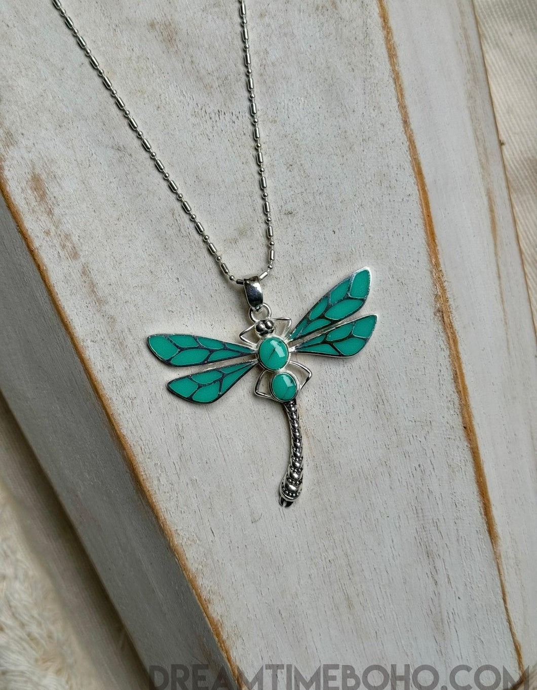 Sterling Silver Dragonfly Pendant Necklace –Turquoise Inlay-jewellery-Dreamtime Boho -Dreamtime Boho