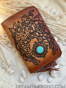 Rustic Moon Hand Tooled Leather Wallet Purse-Apparel & Accessories-Dreamtime Boho -Dreamtime Boho