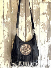 Load image into Gallery viewer, Leather Convertible Mandala Backpack/crossbody Fringed Boho Bag-Boho Handbags-Dreamtime Boho-Tan-Dreamtime Boho