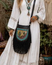 Load image into Gallery viewer, Cactus Desert Sun Leather Crossbody Fringe Boho Bag
