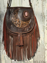 Load image into Gallery viewer, Crystal Moon Leather Fringe Boho Bag – Antique Brown-Handbags, Wallets &amp; Cases-Dreamtime Boho-Antique Brown-Dreamtime Boho
