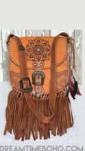 Load image into Gallery viewer, Mandala Leather Crossbody Leather Fringe Bag with Feathers