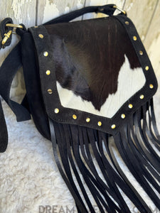 Cowhide & Suede Fringe Crossbody Western Bag-Crossbody Bag-Dreamtime Boho -Dreamtime Boho
