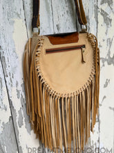 Load image into Gallery viewer, Hand Tooled Mandala Double Fringe Leather Crossbody Boho Bag-Handbags, Wallets &amp; Cases-Dreamtime Boho -Dreamtime Boho