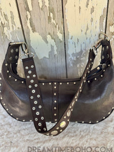 Chocolate Leather Studded Shoulder Bag – Rockstar Boho Vibes-Apparel & Accessories-Dreamtime Boho -Dreamtime Boho