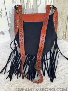 Black Leather Suede Fringe Boho Bag - Shakira-Boho Fringe Bag-Dreamtime Boho-Dreamtime Boho