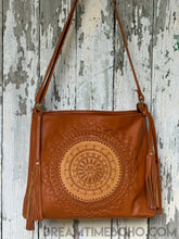 Load image into Gallery viewer, Tooled Leather Crossbody Mandala Boho Bag-Crossbody Bag-Dreamtime Boho-Black-Dreamtime Boho