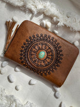 Load image into Gallery viewer, Mandala Turquoise Stone Hand Tooled Leather Wallet Purse