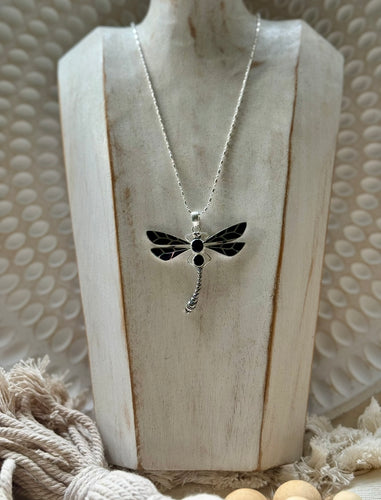 Sterling Silver Dragonfly Pendant Necklace – Black Onyx-Apparel & Accessories-Dreamtime Boho -Dreamtime Boho