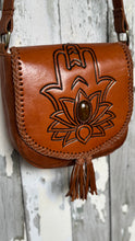 Load image into Gallery viewer, Hamsa Hand Leather Crossbody Boho Handbag