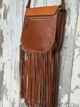 Load image into Gallery viewer, Mandala Leather Crossbody Leather Fringe Bag with Feathers