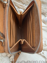 Load image into Gallery viewer, Hand-Tooled Leather Crossbody Wallet with Mandala Design-Apparel &amp; Accessories-Dreamtime Boho -Black-Dreamtime Boho