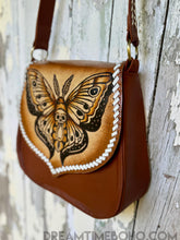 Load image into Gallery viewer, Hand Tooled Moth &amp; Skull Leather Crossbody Bag – Genuine Leather Boho Shoulder Bag-Handbags, Wallets &amp; Cases-Dreamtime Boho -Dreamtime Boho