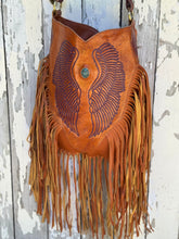 Load image into Gallery viewer, Hand Tooled Dream Angel Fringe Leather Boho Bag