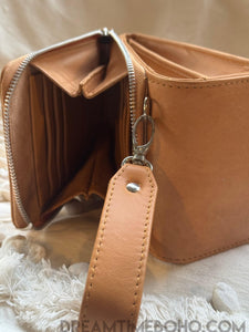 Hand-Tooled Leather Crossbody Wallet with Mandala Design-Apparel & Accessories-Dreamtime Boho -Black-Dreamtime Boho