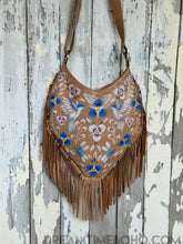 Load image into Gallery viewer, Wings &amp; Wildflowers Hand Painted Leather Fringe Bag-Apparel &amp; Accessories-Dreamtime Boho -Dreamtime Boho