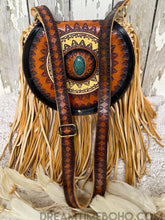 Load image into Gallery viewer, Hand Tooled Mandala Double Fringe Leather Crossbody Boho Bag-Handbags, Wallets &amp; Cases-Dreamtime Boho -Dreamtime Boho