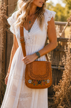 Load image into Gallery viewer, Wildflower Bloom Hand Painted &amp; Hand Tooled Leather Crossbody Bag