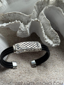 Woven Pathways Cuff – Sterling Silver Rubber Mens Cuff Bracelet-Apparel & Accessories-Dreamtime Boho -Dreamtime Boho