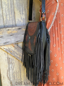 Hand Tooled Dreamcatcher Fringe Leather Boho Bag-Leather Crossbody Bag-Dreamtime Boho-Tan-Dreamtime Boho