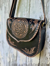 Load image into Gallery viewer, Hand Tooled Mandala Leather Crossbody Boho Bag-Handbags, Wallets &amp; Cases-Dreamtime Boho -Dreamtime Boho
