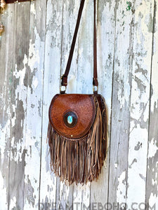 Desert Spirit Turquoise Fringe Crossbody Boho Bag-Handbags, Wallets & Cases-Dreamtime Boho -Dreamtime Boho