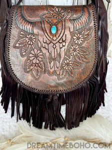 Gypsy Buffalo Fringe Leather Crossbody Boho Bag-Crossbody Bag-Dreamtime Boho-Gypsy Buffalo Rich Dark Brown-Dreamtime Boho