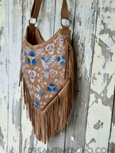 Load image into Gallery viewer, Wings &amp; Wildflowers Hand Painted Leather Fringe Bag-Apparel &amp; Accessories-Dreamtime Boho -Dreamtime Boho