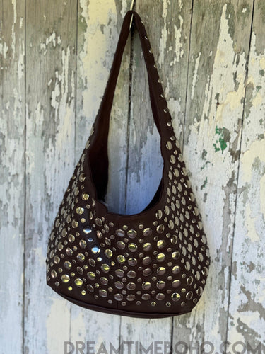 Leather Studded Shoulder Bag – Rock Star Boho Vibes-Apparel & Accessories-Dreamtime Boho -Black-Dreamtime Boho