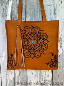 Mandala Leather Tote Shoulder Bag-Leather Shoulder Bag-Dreamtime Boho-Dreamtime Boho