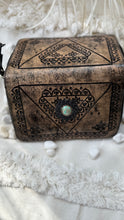 Load image into Gallery viewer, Liberty Large Hand Tooled Leather Boho Wallet Purse with Turquoise Stone feature