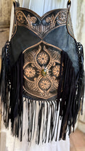 Load image into Gallery viewer, Desert Bloom Hand Tooled Leather Fringe Crossbody Bag – Black
