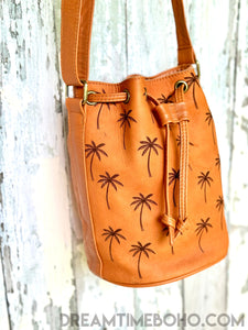 Coastal Palm Leather Crossbody Bucket Bag-Crossbody Bag-Dreamtime Boho-Dreamtime Boho