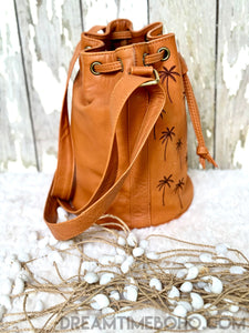 Coastal Palm Leather Crossbody Bucket Bag-Crossbody Bag-Dreamtime Boho-Dreamtime Boho