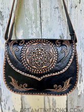 Load image into Gallery viewer, Hand Tooled Mandala Leather Crossbody Boho Bag-Handbags, Wallets &amp; Cases-Dreamtime Boho -Dreamtime Boho