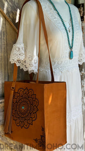 Mandala Leather Tote Shoulder Bag-Leather Shoulder Bag-Dreamtime Boho-Dreamtime Boho