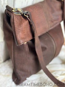 Antique Brown Leather Crossbody Fold Over Bag-Apparel & Accessories-Dreamtime Boho-Dreamtime Boho