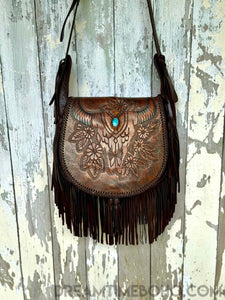 Gypsy Buffalo Fringe Leather Crossbody Boho Bag-Crossbody Bag-Dreamtime Boho-Gypsy Buffalo Rich Dark Brown-Dreamtime Boho