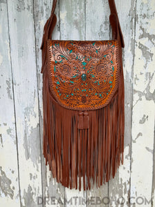 Hand Tooled Gypsy Cove Leather Crossbody Boho Bag-Fringed Bag-Dreamtime Boho-Dreamtime Boho