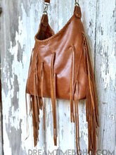 Load image into Gallery viewer, Tan Leather Boho Fringe Crossbody Bag – Handcrafted Bohemian Style-Handbags, Wallets &amp; Cases-Dreamtime Boho -Dreamtime Boho