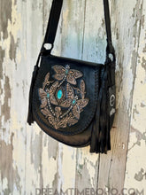 Load image into Gallery viewer, Hand Tooled Dragonfly Crossbody Leather Boho Bag-Handbags, Wallets &amp; Cases-Dreamtime Boho -Dreamtime Boho
