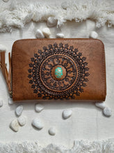 Load image into Gallery viewer, Mandala Turquoise Stone Hand Tooled Leather Wallet Purse
